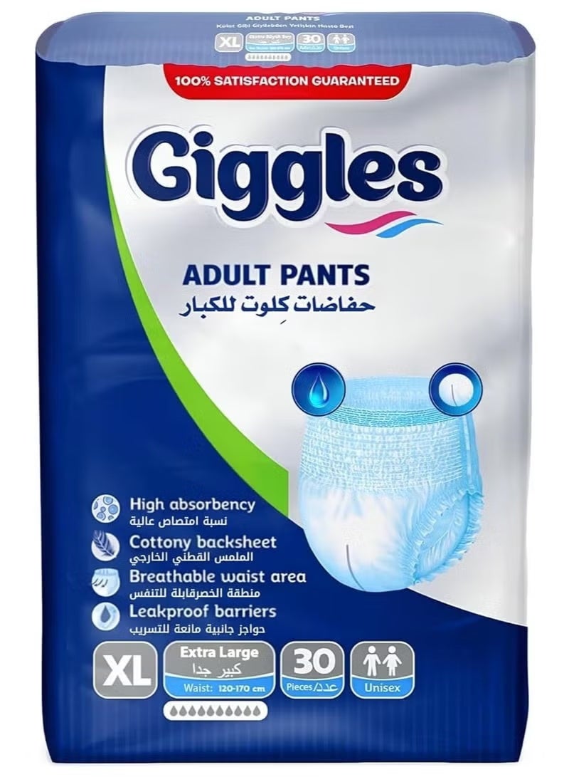 Giggles Adult Pants – Unisex, Super Absorbent, Leakproof, Size XL (Pack of 30)